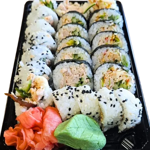 Zdjęcie przedstawia zestaw sushi tempura set