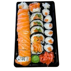 Zdjęcie przedstawia zestaw sushi salmon set