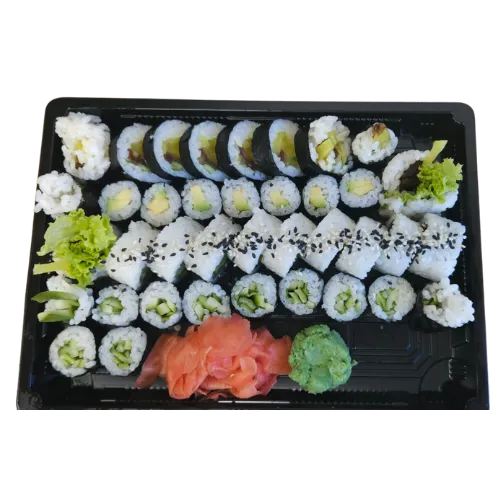 Zdjęcie przedstawia zestaw sushi vegan set